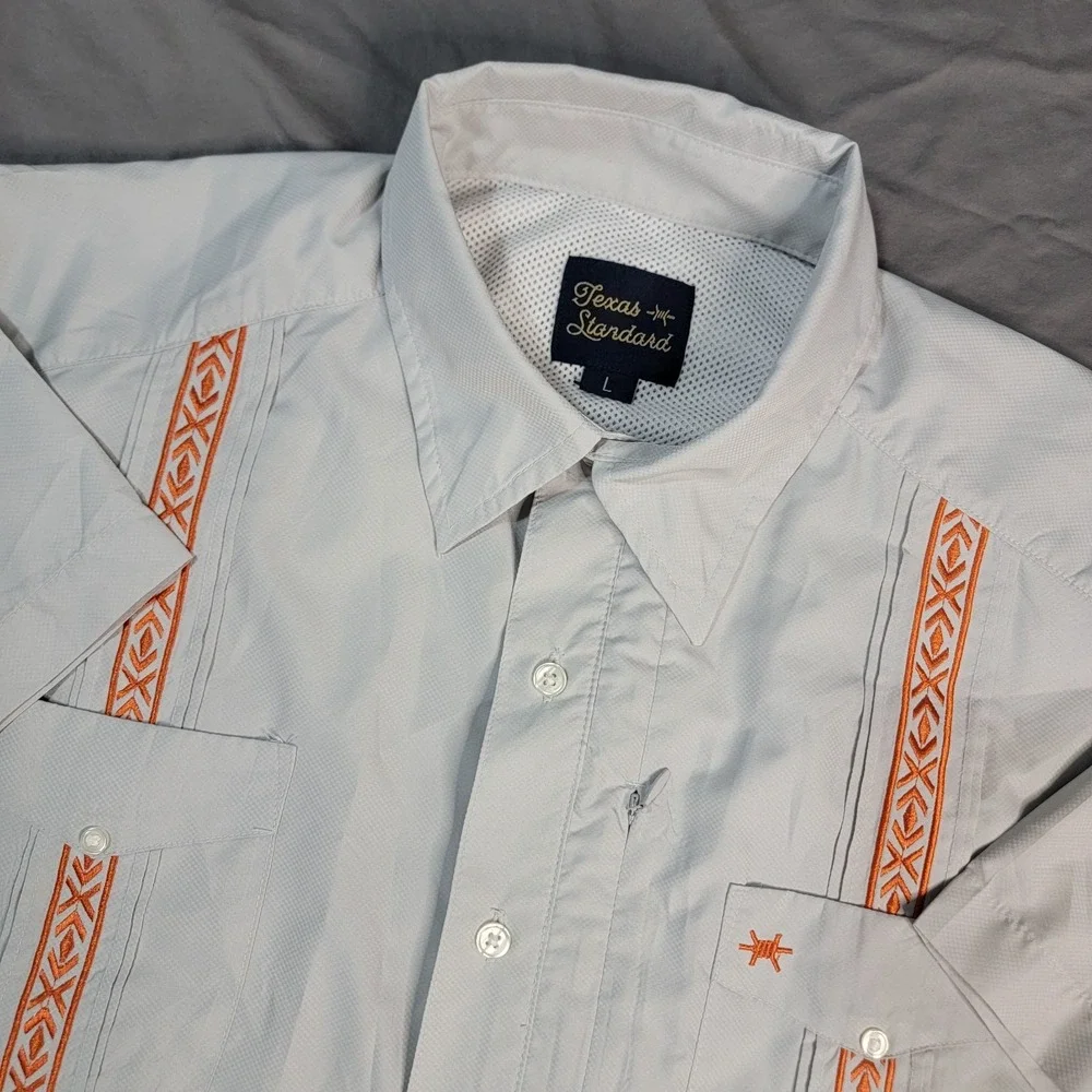 Texas Standard Guayabera Libre Shirt Mens Large Gray Embroidered Western Vented - Picture 1 of 6